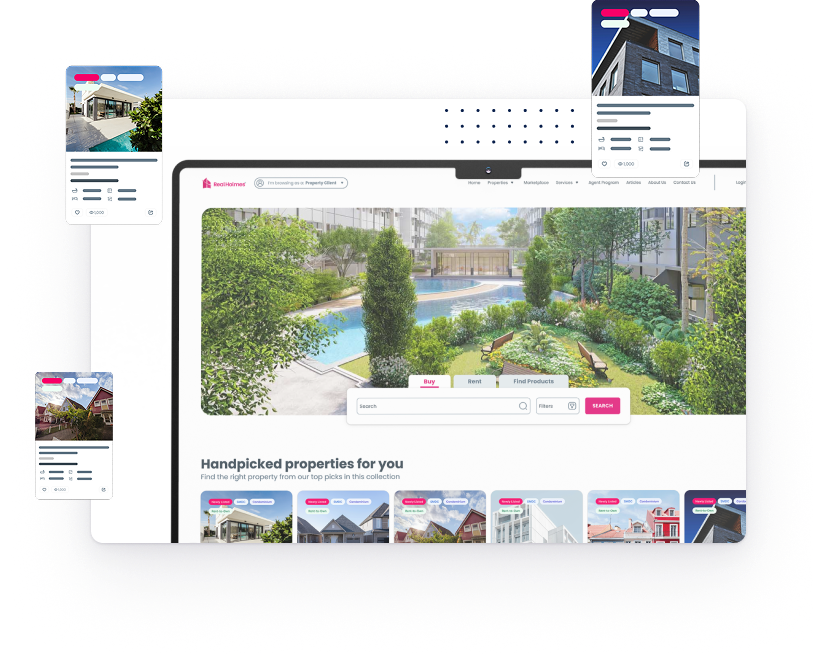 RealHomes platform previews on multiple devices.